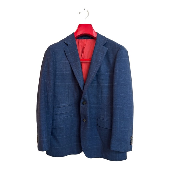 Suit Supply blue plaid wool and silk by Lanificio Carlo Barbera blazer size 46S. - Picture 2 of 10
